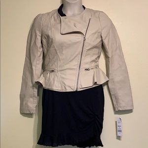 Ivory vegan leather peplum jacket